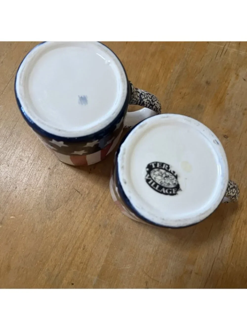 Set Of 2 American Flag Hand Painted Mugs VTG Terry's village China 10oz 3